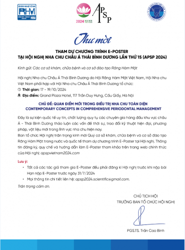 Thư mời tham dự chương trình E - Poster tại Hội nghị Nha chu Châu Á Thái Bình Dương lần thứ 15 (APSP 2024)